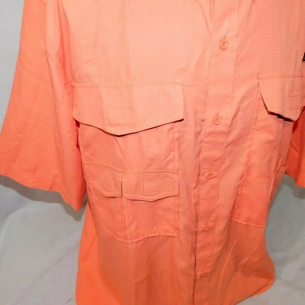 Realtree Men L Salmon Pink Button Front Short sleeve vented Outdoors Shirt - Picture 8 of 11